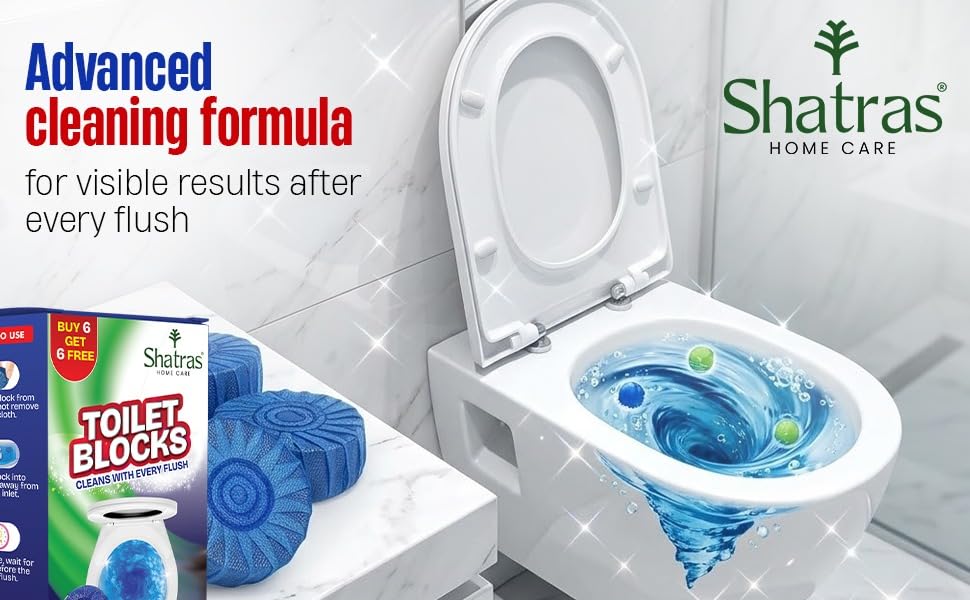 Image of Shatras Toilet Blocks for Flush Tank & Toilet Cleaning | Long Lasting Fresh Fragrance | Cleans with Every Flush | Removes Bad Odor | Blue Toilet Cleaner Blocks-6+6=12pcs