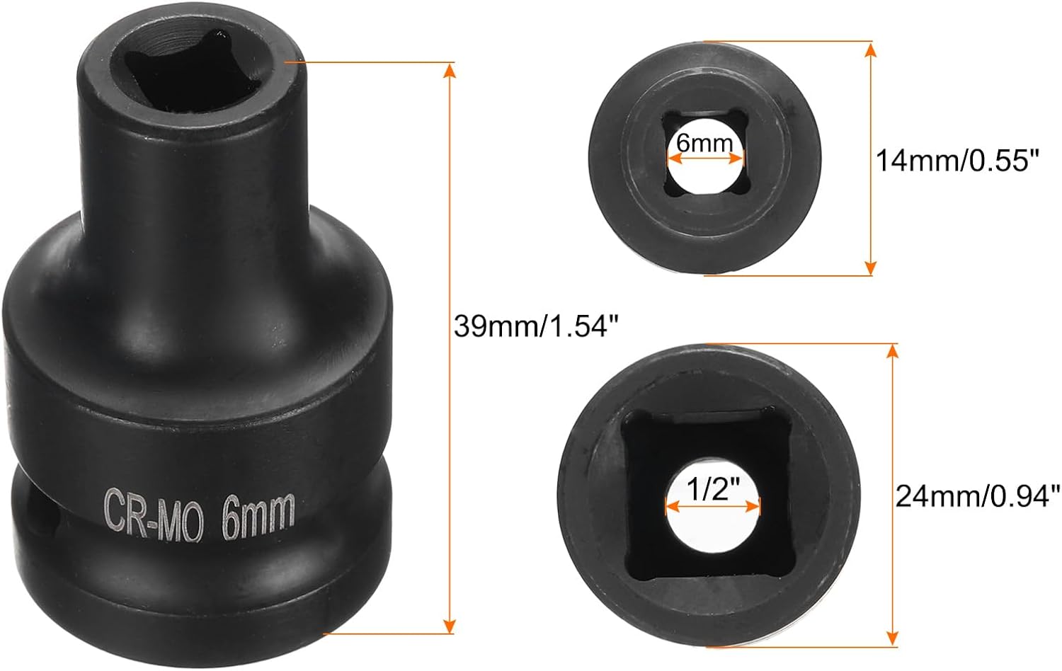 sourcing map 2pcs 4 Point Square Socket 1/2" Drive 6mm Metric Square Impact Socket CR-MO Blackening Standard Wheel Sockets Pneumatic Socket Tool for Auto Repair Mechanical Maintenance Home Use