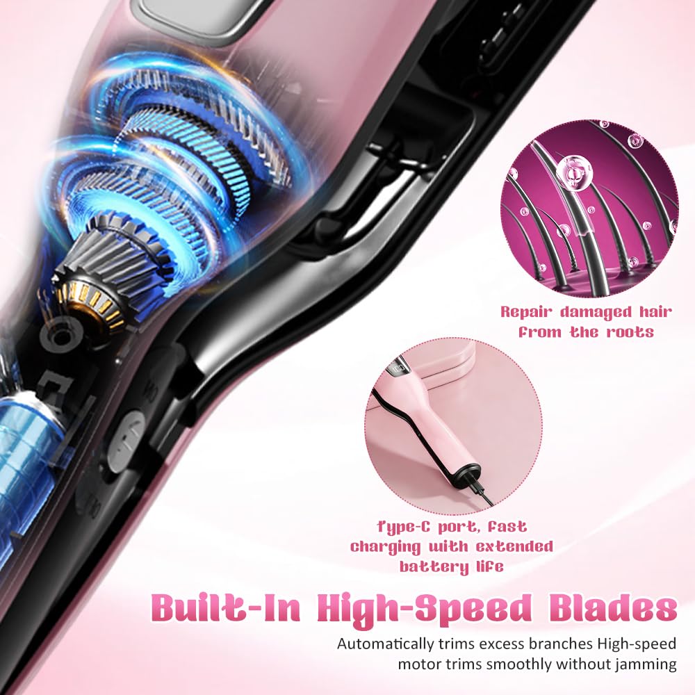 Spliss Entferner Gerät, Mini Kabelloser Haarschneider mit Spliss, Spliss Trimmer mit LED Anzeige, Tragbarer Split Ends Hair Trimmer, Splissentferner für Haare mit Negativ Lonen Haarpflege