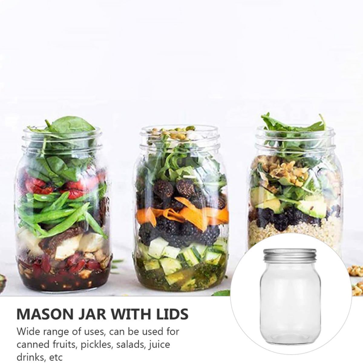 FUOYLOO 4pcs 32oz Glass Jars with Lids, Mason Jar Food Storage Containers, Multi-use Glass Canisters for Beverage, Salad, Candy, Kitchen Organization