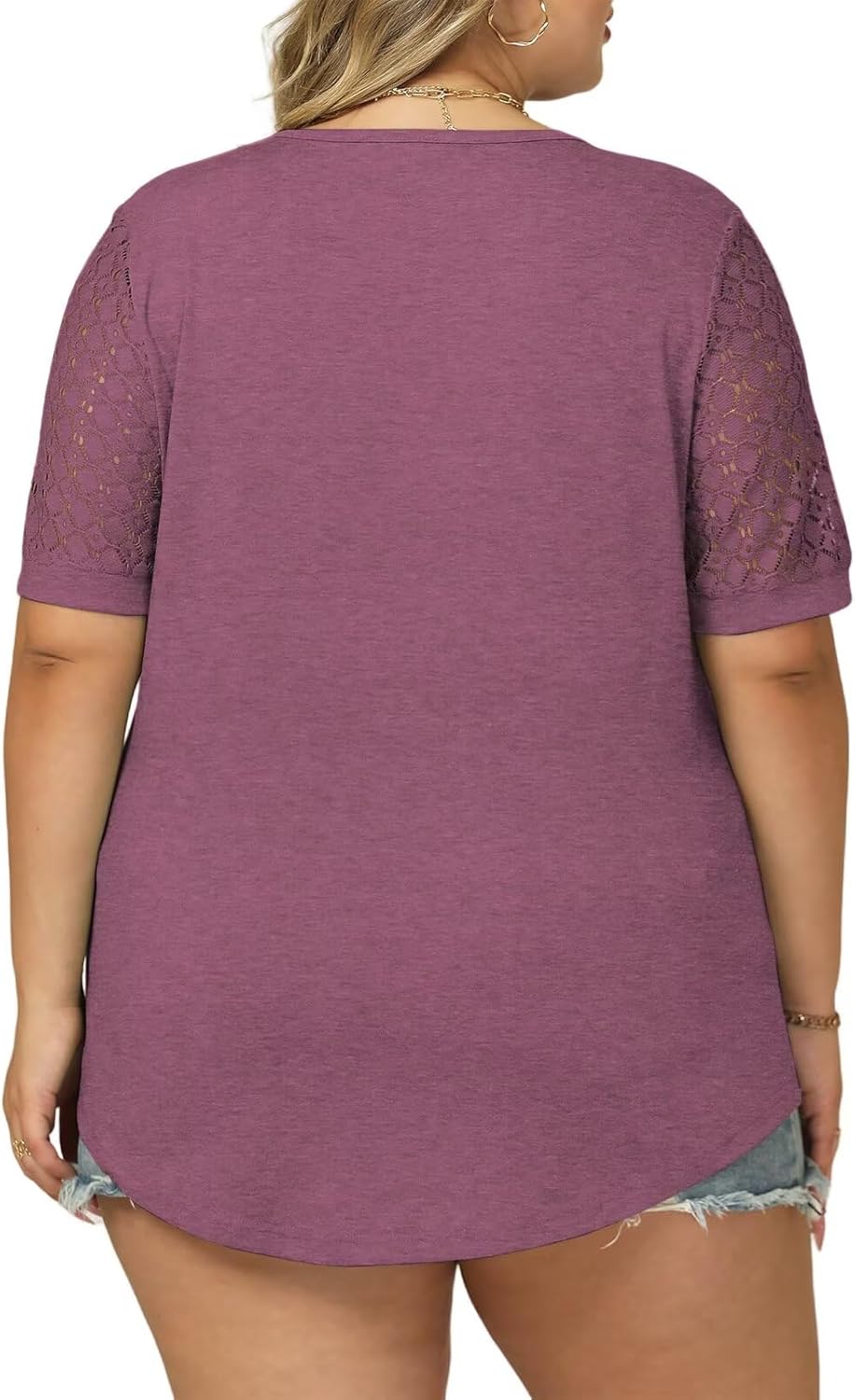 DOLNINE Womens-Plus-Size-Tops Fashion Lace Short Sleeve Shirts Casual V Neck Tees Going Out Pleated Tunics Blouses XL-5XL - Image 4