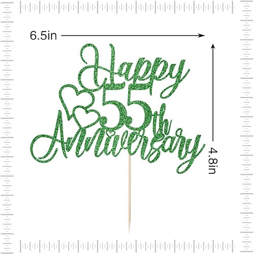 Miniatura 2 de Decoración para pastel de 55 aniversario, suministros de decoración de aniversario de boda y cumpleaños número 55 (purpurina verde)