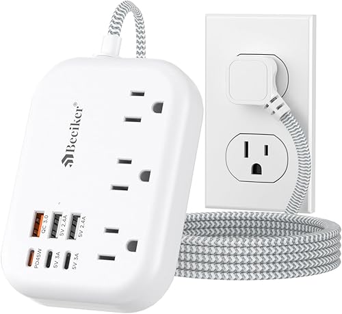 Vista 11 de Tira de alimentación de 6 USB (3 USB C) - Regleta de alimentación de viaje con 6 estaciones de carga USB de escritorio de 24 W/4.8 A y 3 tomas