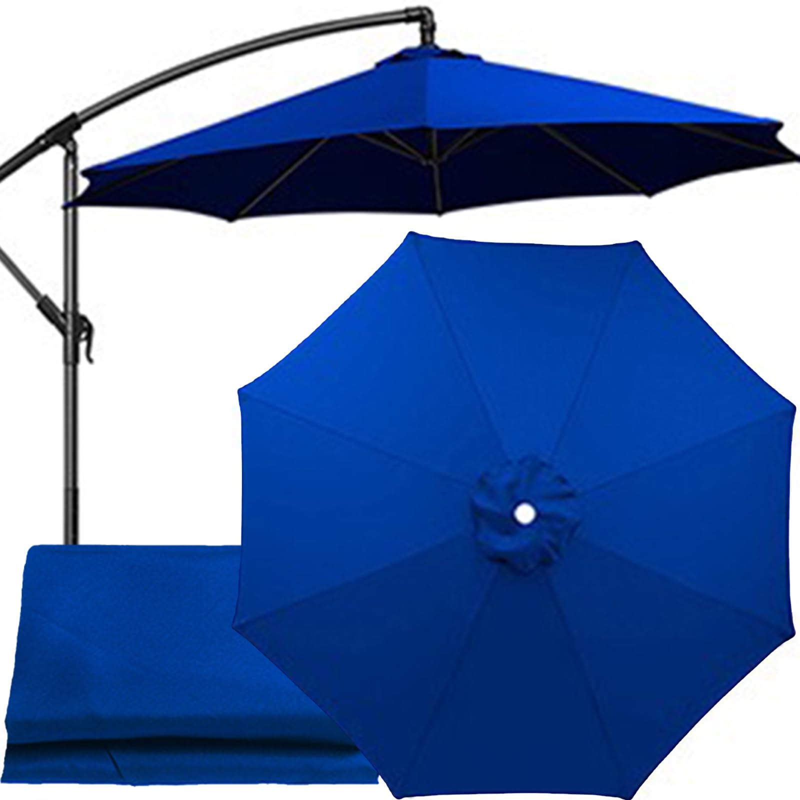 QSZTJJ 2m-4m Replacement Parasol Canopy with Top Vent, UPF 50+ Garden Parasol Replacement Canopy, 6/8 Rib replacement parasol fabric cover for Garden Umbrella (Blue,6 Ribs-2.7m(8.8ft))