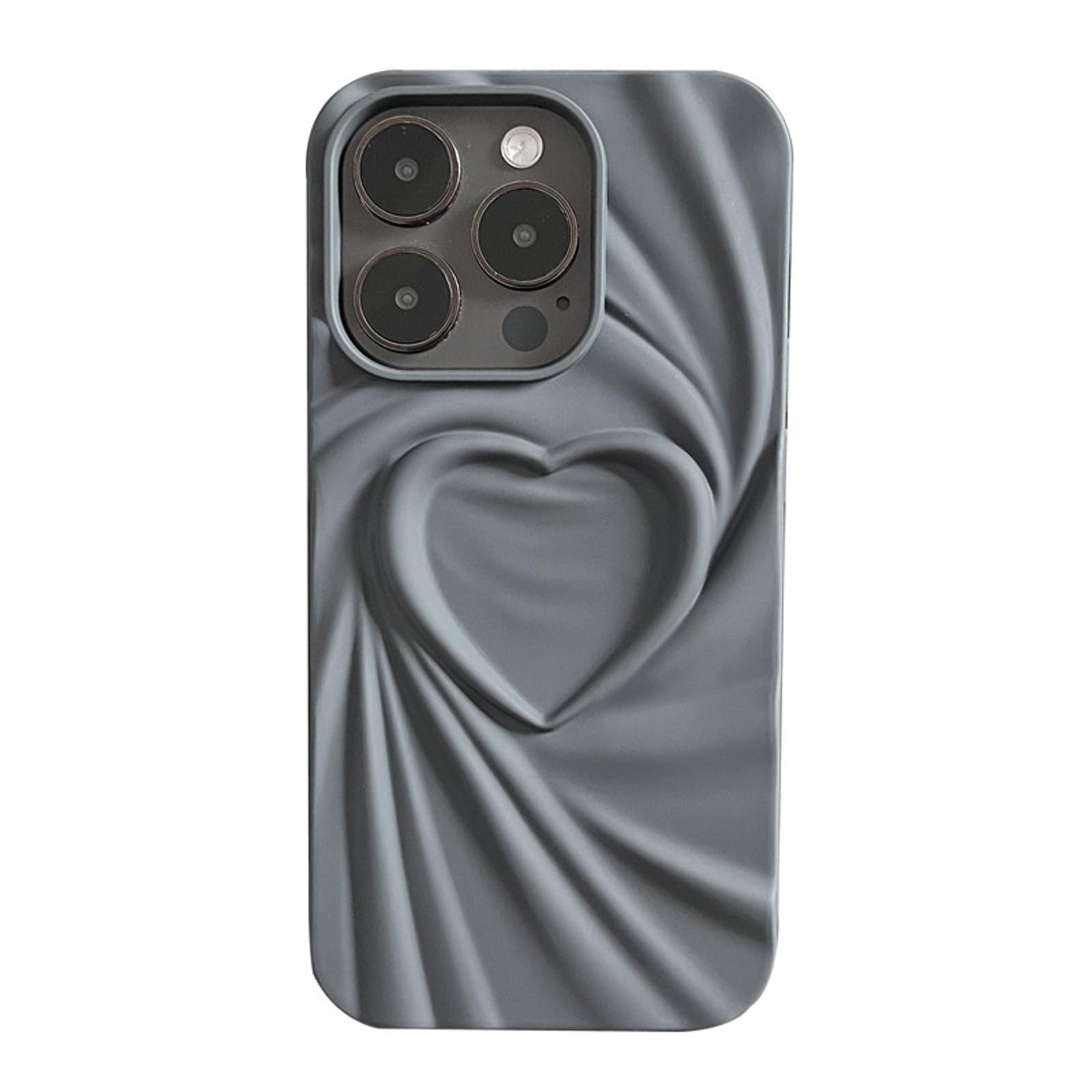 Cutecasee 3D Pleated Heart Pattern Solid Color Personalized Phone Case Skin Feel Compatible with iPhone 15, Grey