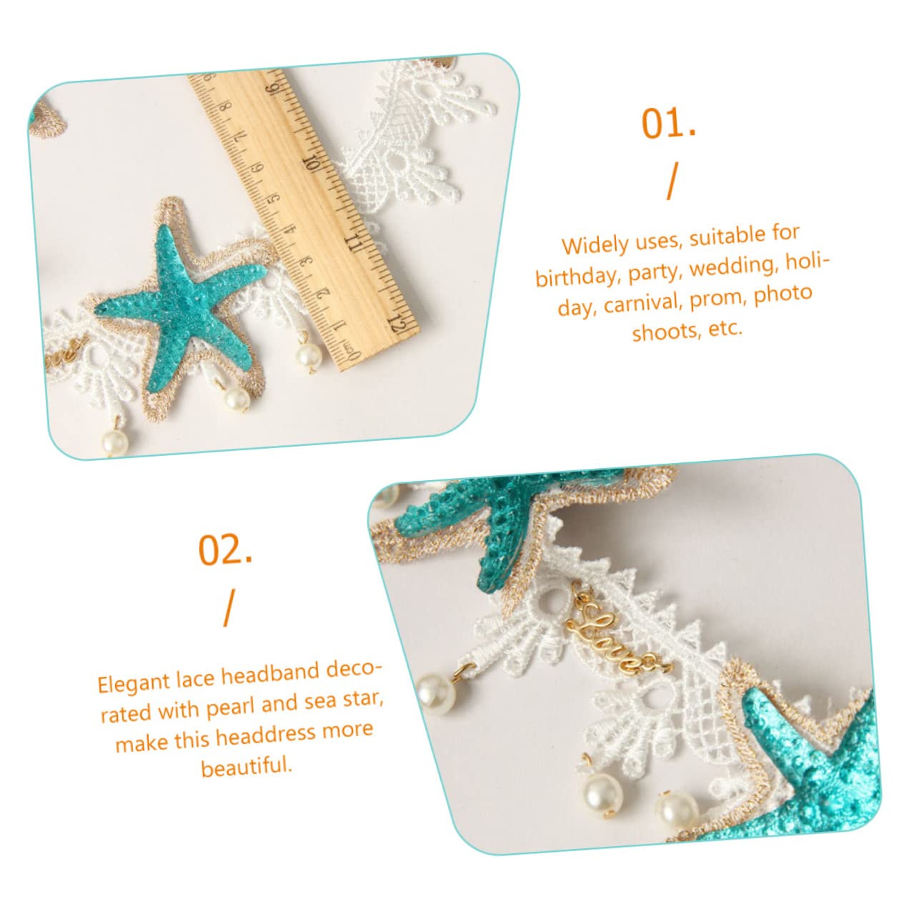 Healeved Lot De 5 Bandeaux Élégants En Dentelle Avec Étoiles De Mer Pour Cheveux Couvre-chef Décoratif Pour Soirée De Mariage