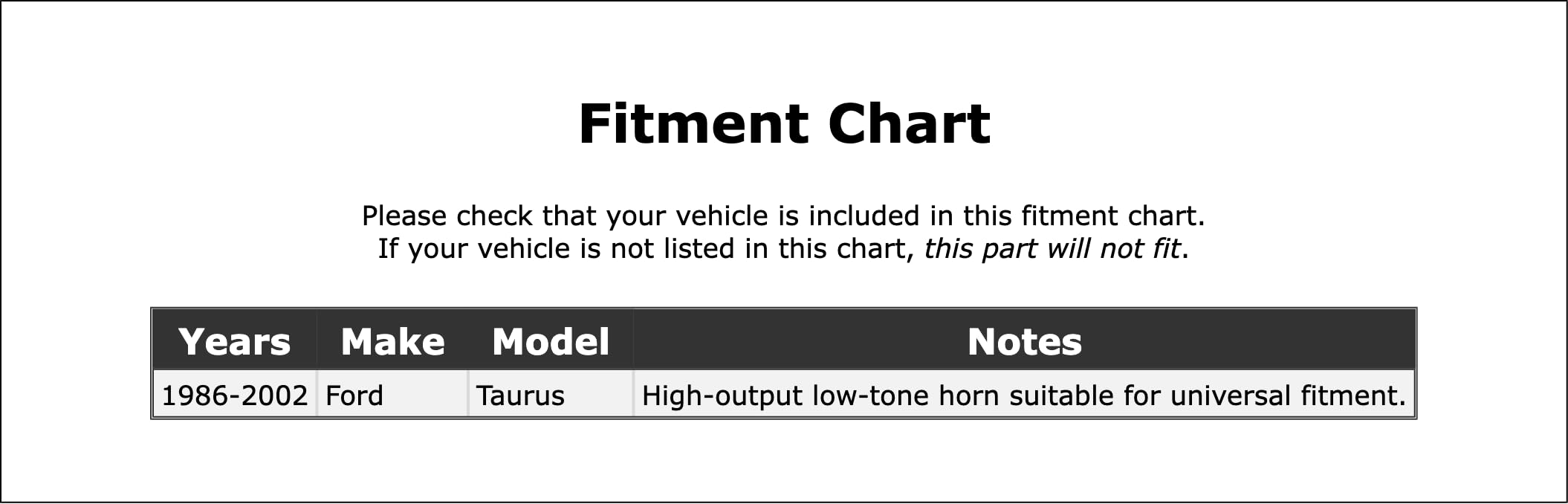 Horn Compatible With Ford Taurus 2002 2001 2000 1999 1998 1997 1996 1995 1994 1993 1992 1991 1990 1989 1988 1987 1986 P-2983298