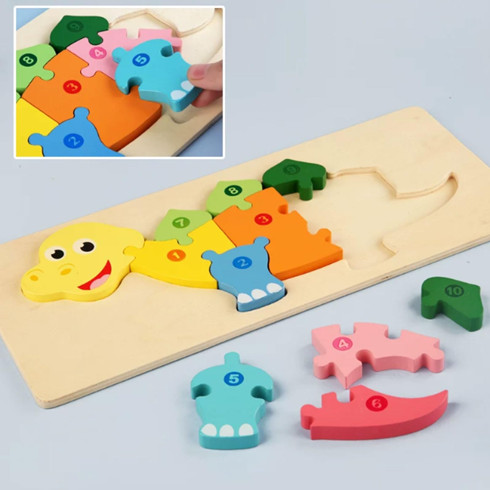 Puzzle 3D in Legno Montessori di Animali e Personaggi | Blocchi Educativi Precoce, Puzzle Giocattoli a Figure di Cartone con Dinosauro, Giraffa, Scimmia, Coniglio, Essere Umano