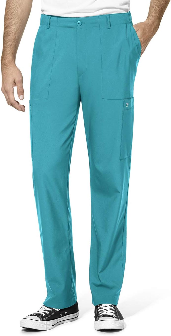 Wink W123 Men's Flat Front Cargo Scrub Pant, Teal Blue, 4XL