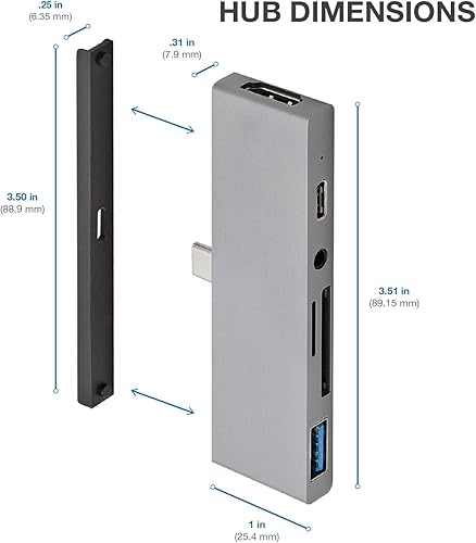 Miniatura 6 de Adaptador de concentrador USB-Ctipo C de 6 puertos para tablet y tablet - Thunderbolt 3, HDMI, AUX de 0.138 in, USB A 3.0 y ranuras para tarjetas
