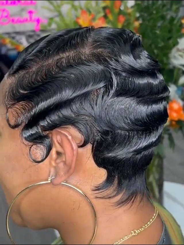 Amazon.com: Finger Ocean Wave Wig Human Hair Short Curly Pixie Cut