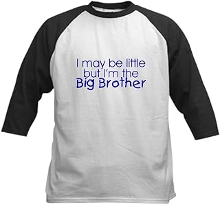 CafePress I May Be Little. (Big Brother) Kids Baseball Jer Kids Cotton Baseball Jersey, 3/4 Raglan Sleeve Shirt Black/White