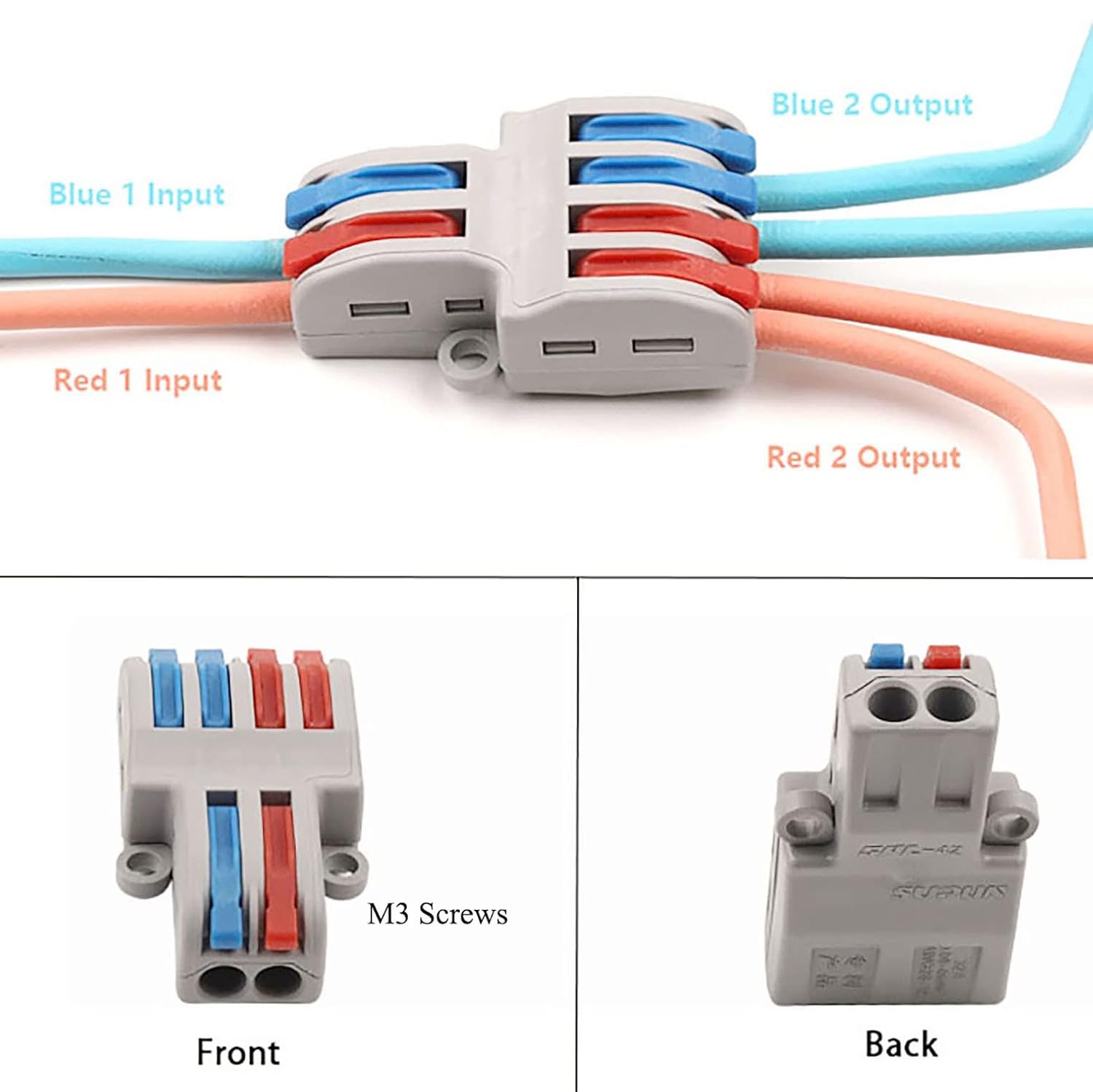 15 Pcs Lever Wire Connectors,Quick Wiring Connectors 2 in 4 Out Conductor Connectors