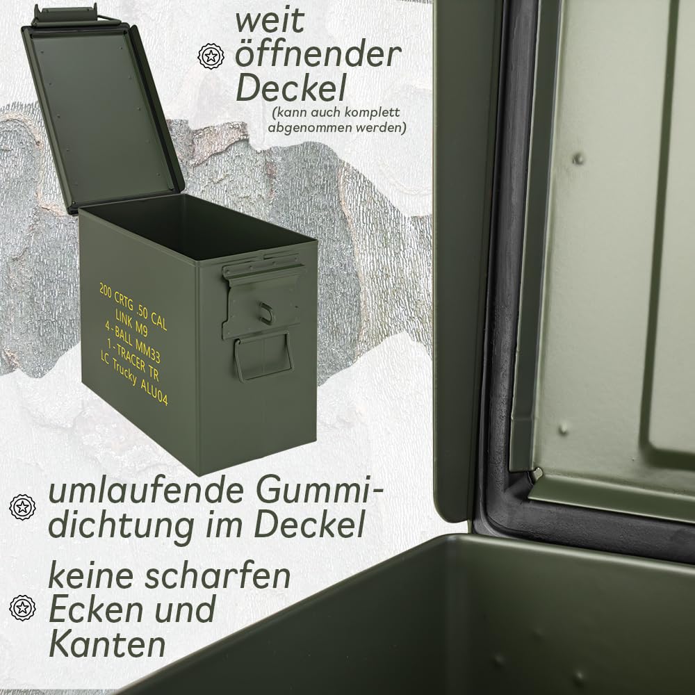 Trucky Munitionsbox Ammo Box 33x19x28 cm Metallkiste Metallbox Munitionskiste Aufbewahrungsbox mit Deckel Army Metall Grün - 2