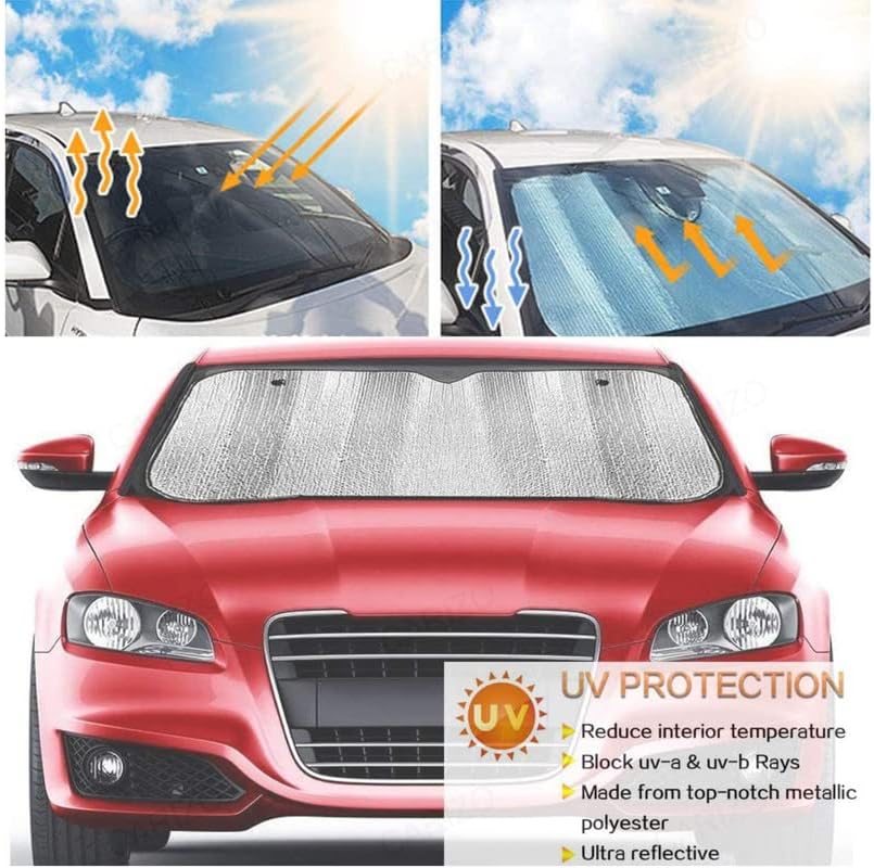 CARIZO Car Front Windshield Foldable Sunshade 130 cm x 60 cm (Silver) Compatible with Chevrolet Sail (Type-I) 2001-2009