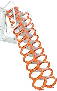 12 Steps Attic Access Stairs, Wall Mounted Folding Ladder Retractable Attic Stairs Pulldown Ladder with Armrests 9.8 Feet Height (Alloy), Orange