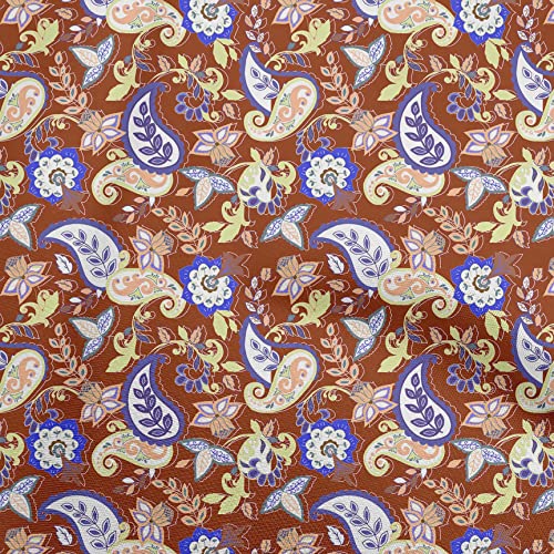oneOone Cotton Poplin Twill Maroon Fabric Asian Paisley Floral Dress Material Fabric Print Fabric By The Yard 56 Inch Wide