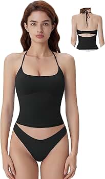 SUUKSESS Halter Tops for Women Tank Tops with Built in Bras Double