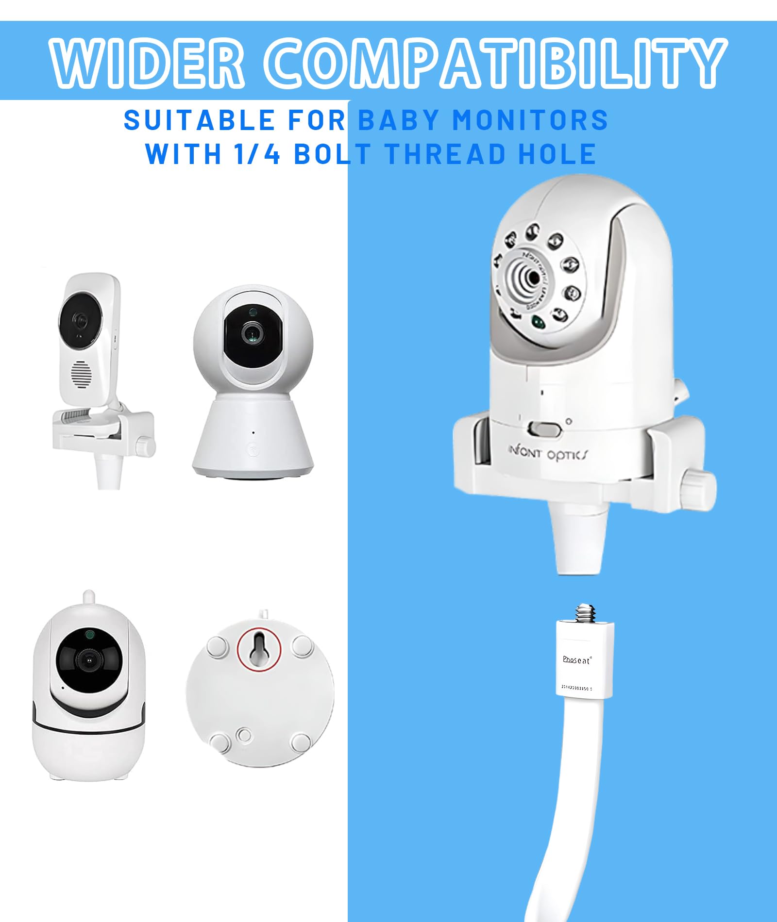 1/4 Threaded Hole, Flexible Baby Monitor Mount, Universal Baby Monitor Stand, Soft Material, No Drilling, Universal Fit for Cribs, Strollers(White) - Image 5 thumbnail