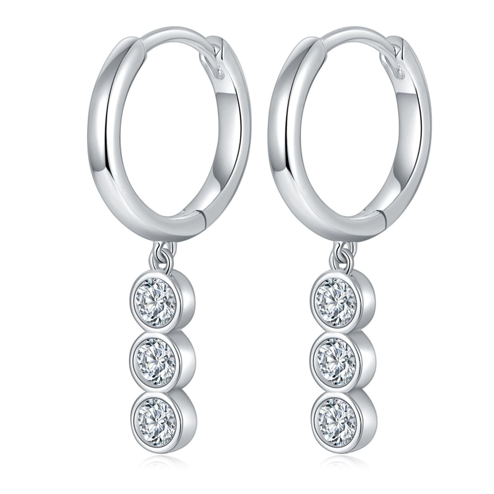 Pendientes Oro Blanco 9K / 14K / 18Kt para Mujer, Redondo con Moissanita, Colgantes Pendientes de Mujer Boda Plata