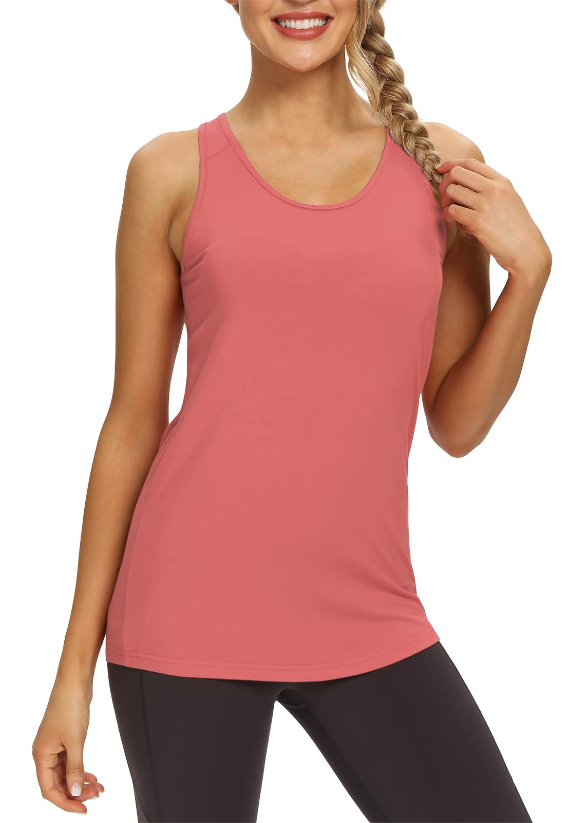 Mippo Camisetas de entrenamiento para mujer, Ropa Deporte, Camisetas Atléticas de Yoga, Tenis, con Espalda Cruzada Larga y Vuelta, Dusty Rose, XX-Large