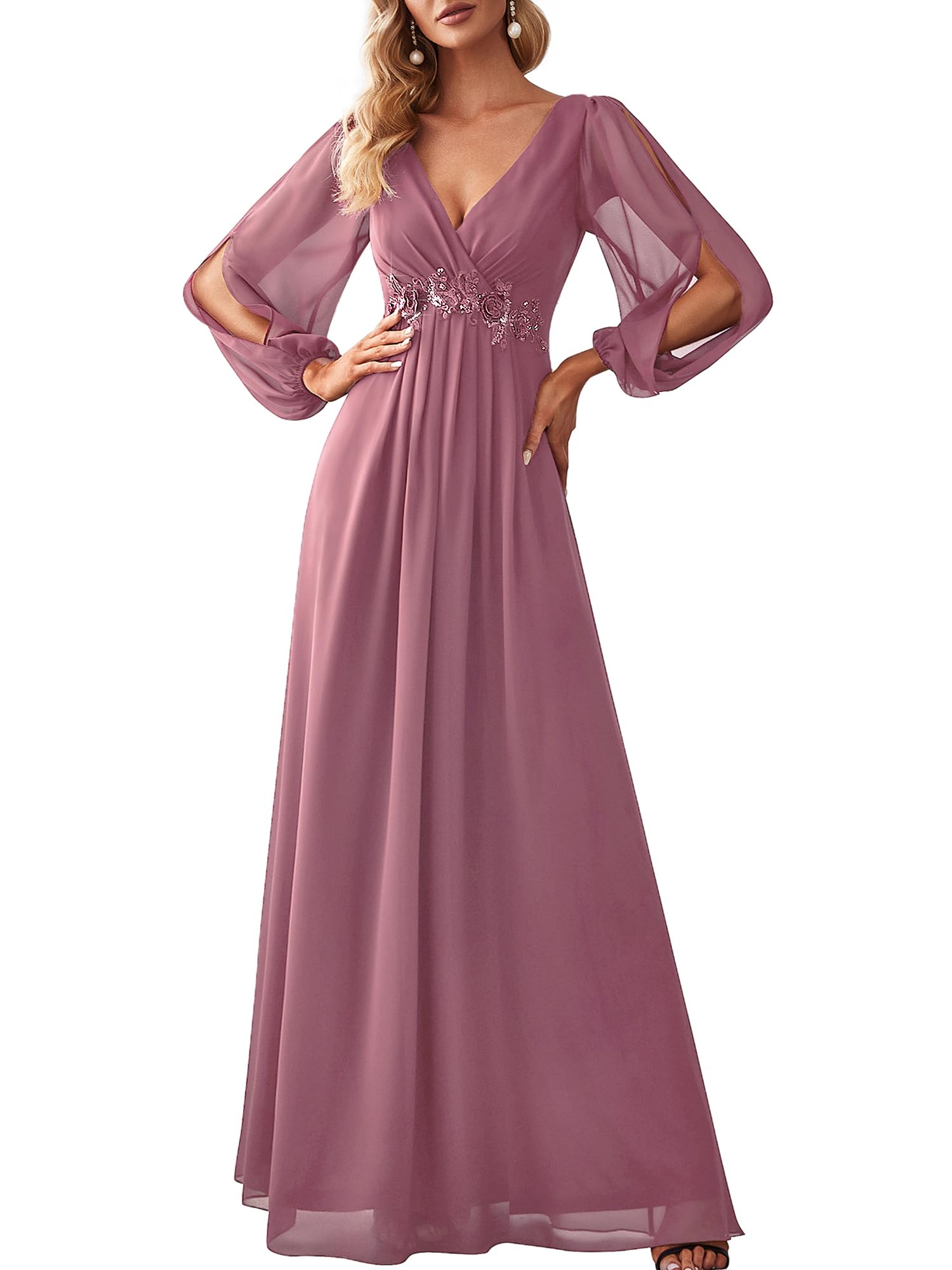 Ever-Pretty Vestito da Cerimonia Elegante Linea ad A Scollo a V A Abiti da Sera 00461 Orchidea 48