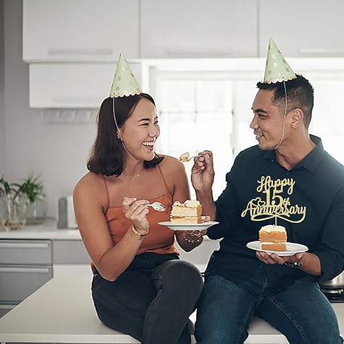 Miniatura 6 de Sleyberoy Decoración para tartas de 15 aniversario con purpurina, decoraciones de fiesta de boda para empresa, cumpleaños y celebraciones de boda