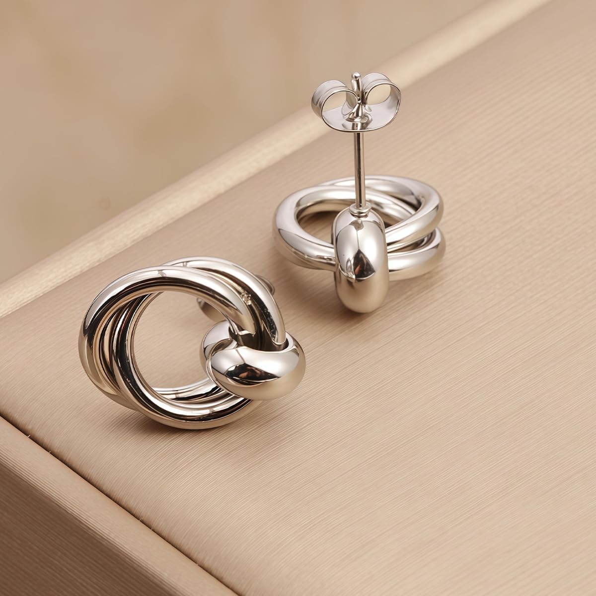 Trendy 14K Gold Plated Chunky Knot Earrings for Women - Dainty Geometric Drop Dangle Studs, Hypoallergenic Lightweight Fashion Jewelry Valentines Day Gifts - Image 7