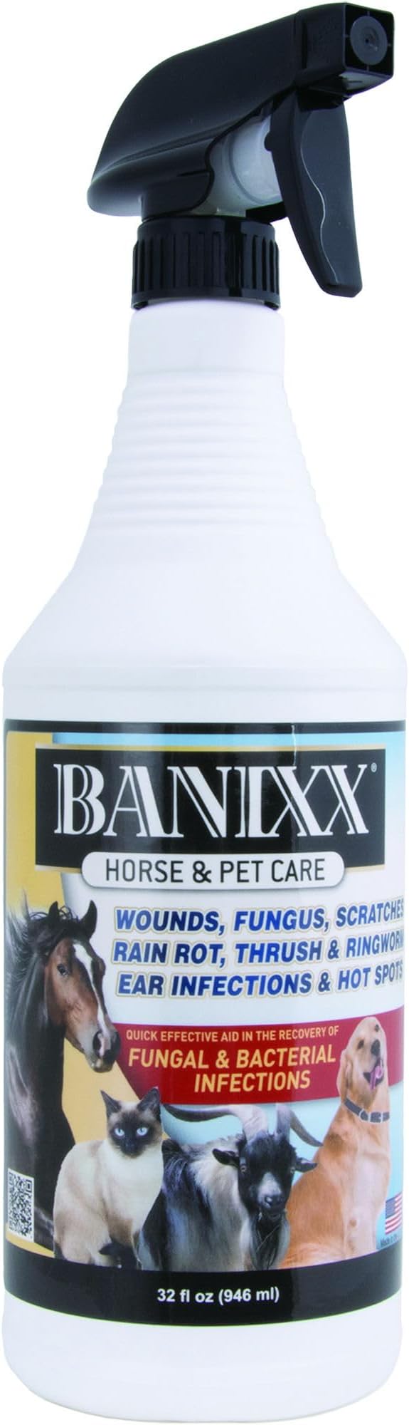 BANIX Horse and Pet Care Spray for Horses, Dogs and Cats, Daily Skin and Coat Care Spray, Alcohol-Free, Non-Staining, No Odor, Made in USA, Grooming and Hoof Care Formula, 32 oz