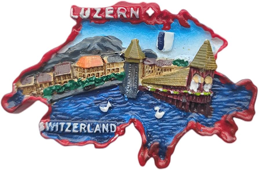 Lucerna Svizzera 3D Souvenir da Viaggio in Resina Magnete per Frigorifero, Decorazioni Fatte a Mano per