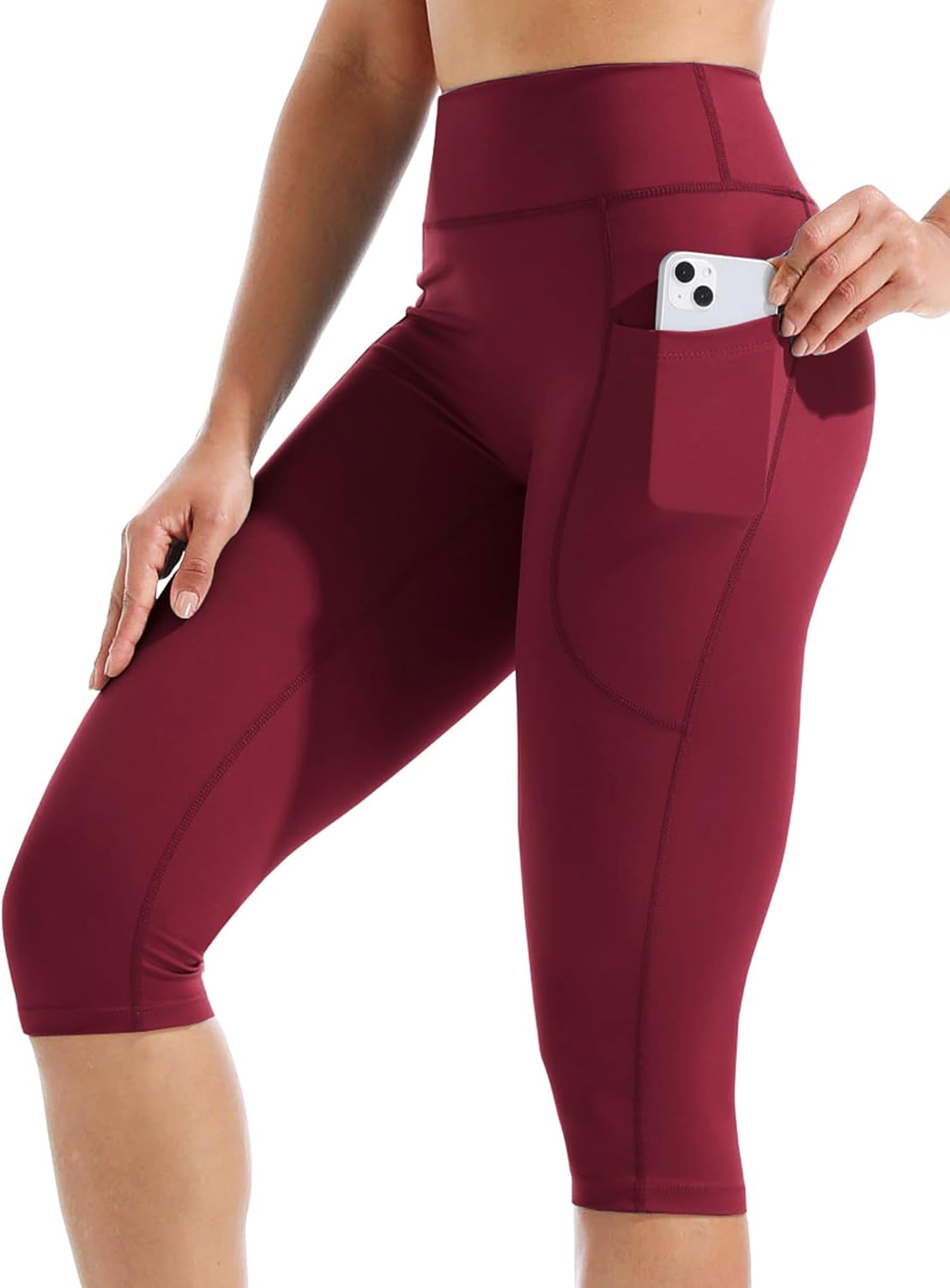 CADMUS Womens High Waist Workout Legging Capris for Yoga w Side Pockets - Image 4