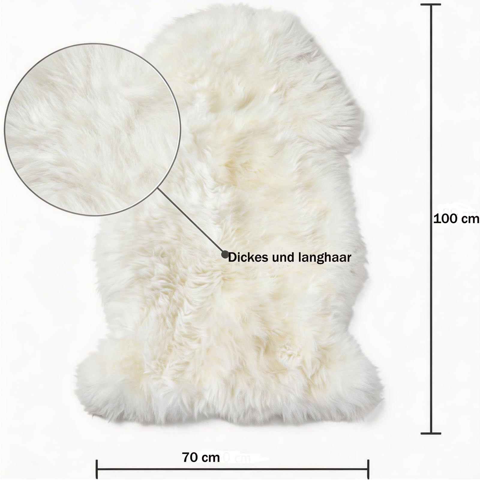 Natürliche Lammfell Langhaarig 70x100 cm, Naturfell schaffell Felle Teppich | Weich Flauschig Deko Fell für oder den Stuhl das Sofa Schlafzimmer Wohnzimmer