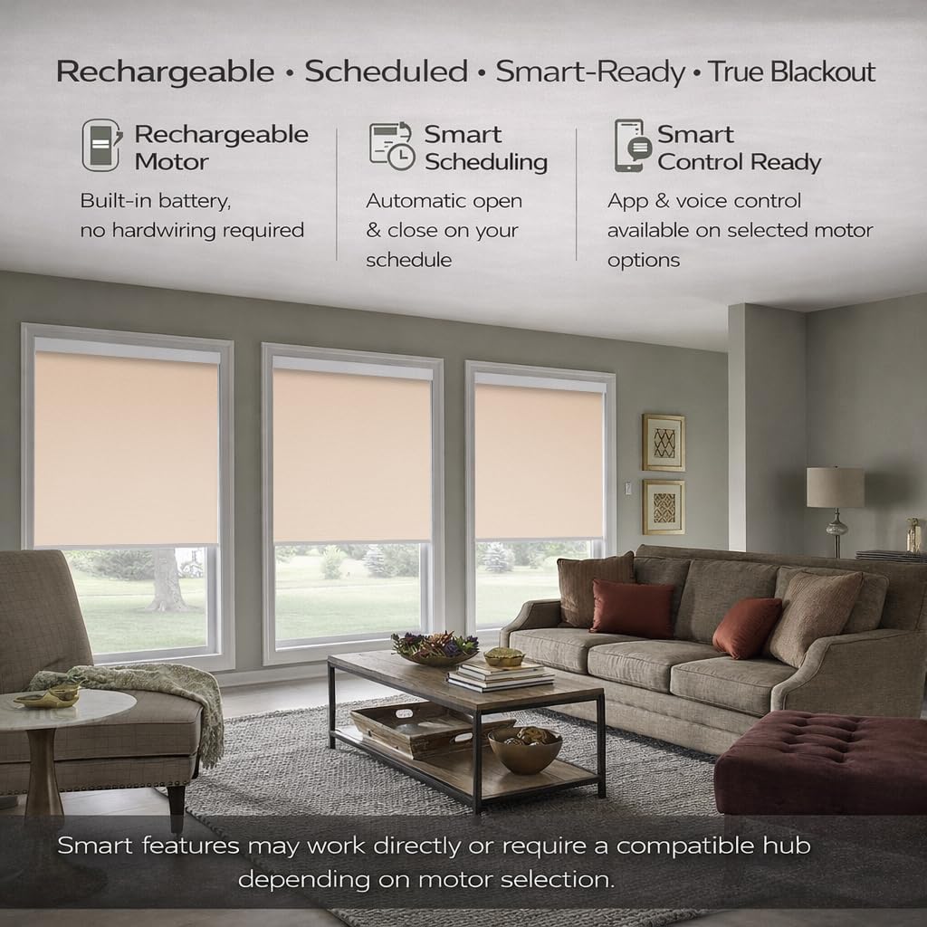 ZSHINE Motorized Blackout Window Blinds Customize Width (23-95 Inches) Remote Control Wireless and Rechargeable Roller Shades Blinds for Windows, Home, Office, Hotel, Club, Restaurant(82010T)