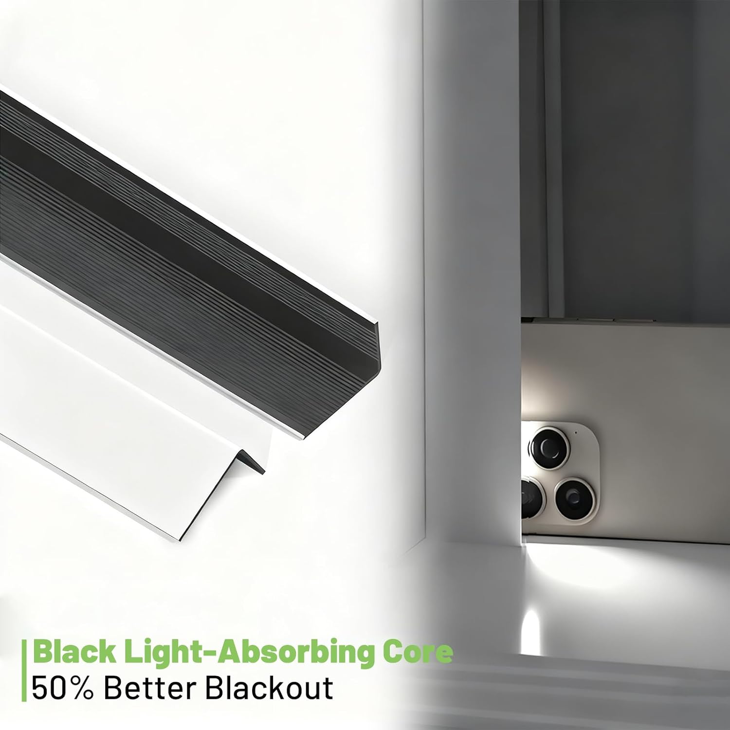 Light Blocking Strips, Self-Adhesive Light Blockers for Indoor Window Blinds & Shades, Connectable Blackout PVC Window Side Tracks for Bedroom, Fits up to 78" High (White, 15.75", 10pcs)
