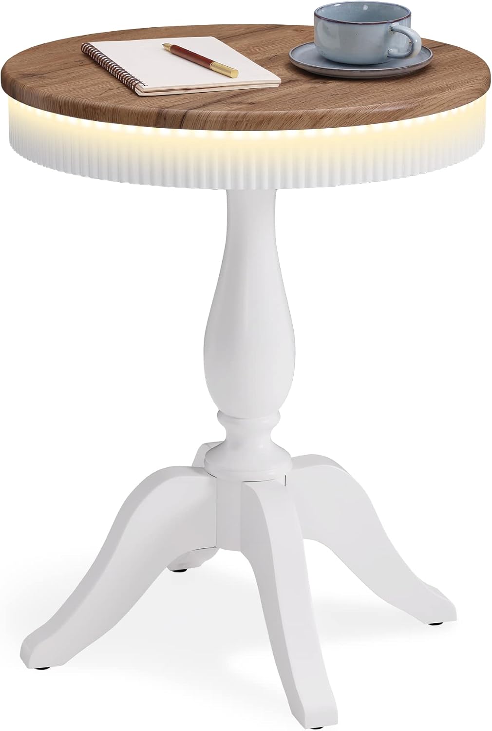 WAMPAT End Side Table with LED Lights, Bedside Nightstand Coffee SideTable for Living Room, Bedroom, Small Spaces, White/Oak