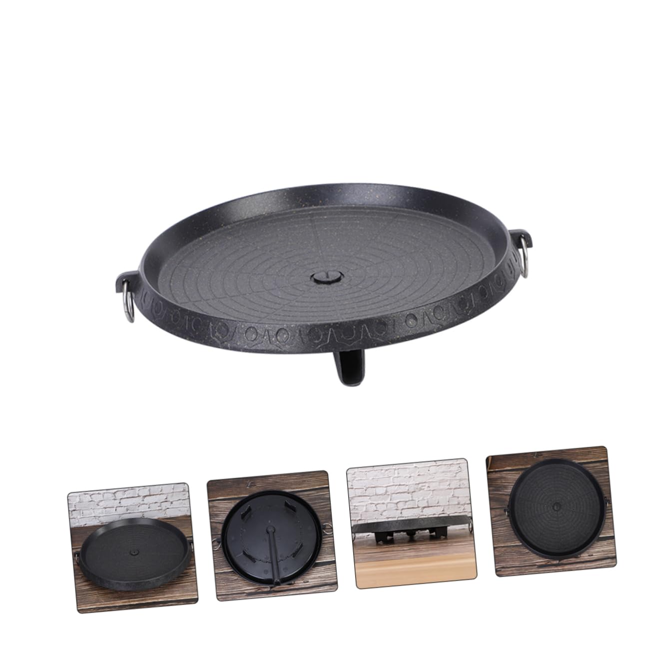 Padella Grill Antiaderente Rotonda in Ferro Nero per Barbecue All'aperto, Facile da Trasportare e Compatta, per Arrostire in Giardino