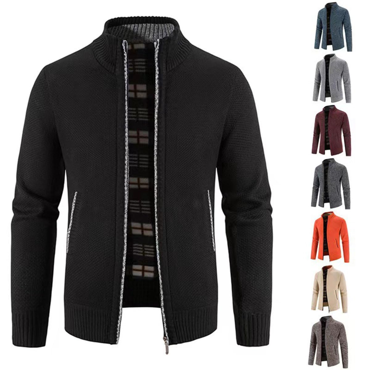 Cárdigan de Hombre con Cremallera, cárdigan cálido Informal con Cuello Alto, suéter Grueso, cárdigan de Abrigo de Invierno con Cremallera, Chaqueta de Invierno de Estilo Urbano (XXL,Schwarz)