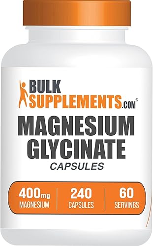 BulkSupplements. com Cápsulas de glicinato de magnesio – Suplemento de magnesio, forma altamente absorbida, sin gluten, 4 cápsulas por porción (400