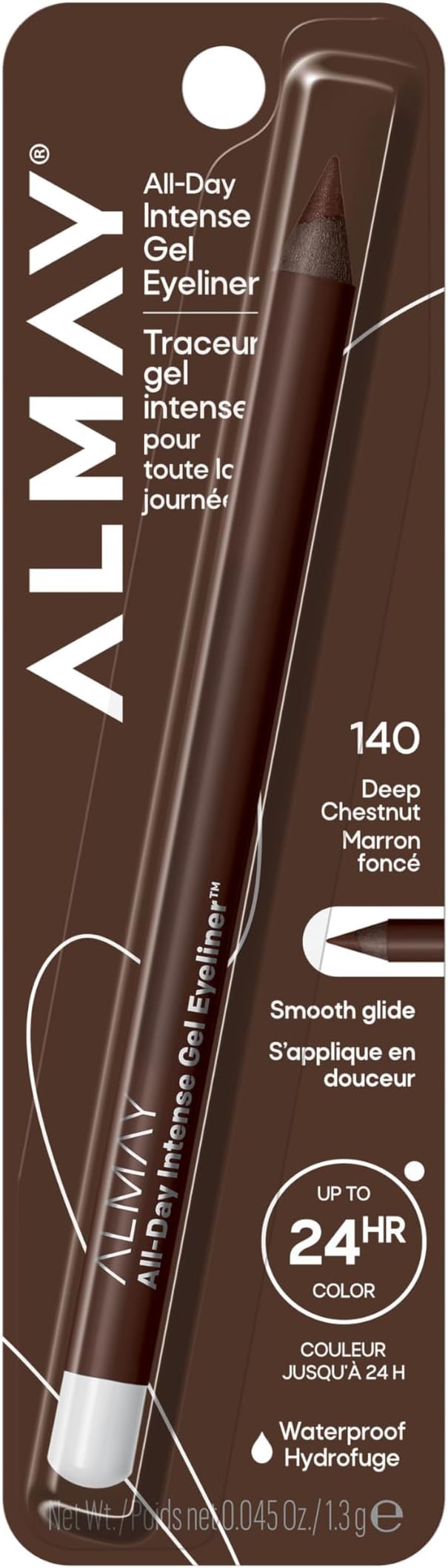 Gel Eyeliner, Waterproof, Fade-Proof Eye Makeup, Easy-to-Sharpen Liner Pencil (Packaging May Vary), 140 Deep Chestnut, 0.045 oz