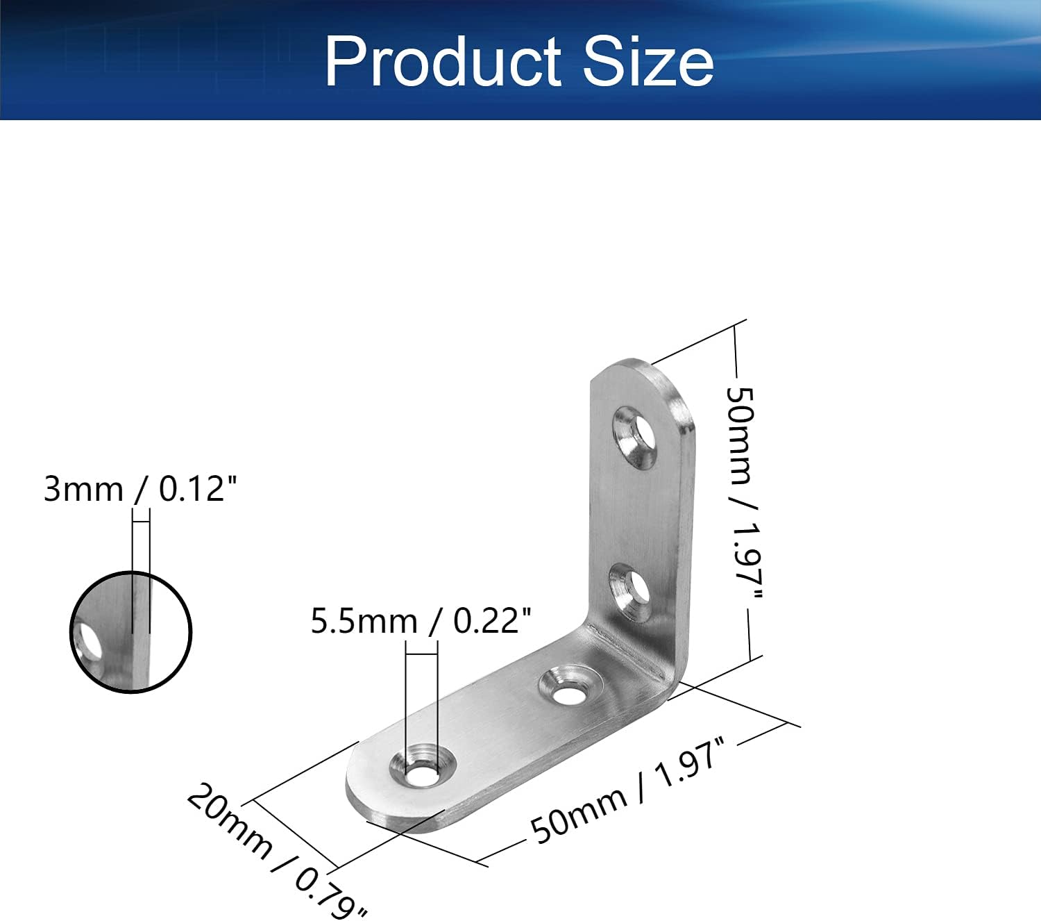 4 PCS L Corner Brace L-Shaped Bracket Right-Angle Bracket Stainless Steel with Screws for Wood Furniture Chair Drawer Cabinet 50x50mm