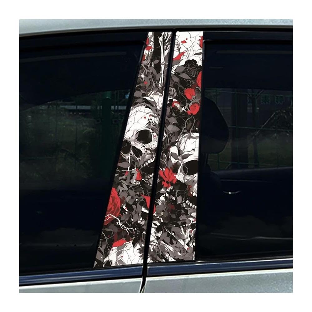 Body Parts 2PCS Car Center Column Waterproof Decals Skeleton and Rose Car B-Pillar Stickers(H)