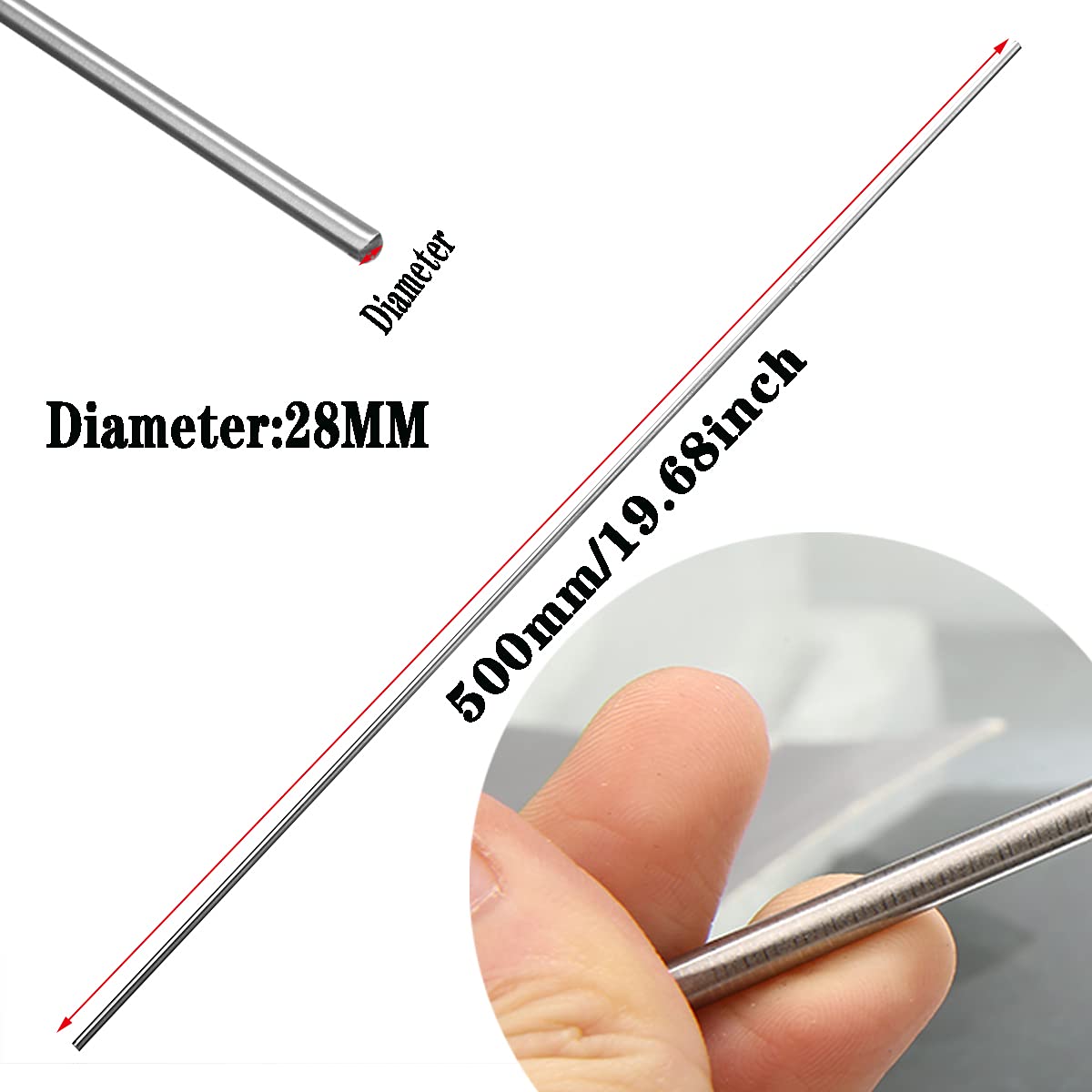 Pręty okrągłe aluminiowe Premium 6061 do projektów DIY - długość 500 mm(Diameter 28mm 1pcs)