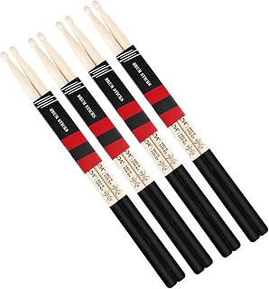 Drum Sticks for Drums, Natural Solid Wood丨Weight Balanced丨Non-Slip Grip, Live Performance & Drum Kit Practice Accessories, Percussion Drumsticks for Professional Beginner (4 Pairs, 5B)