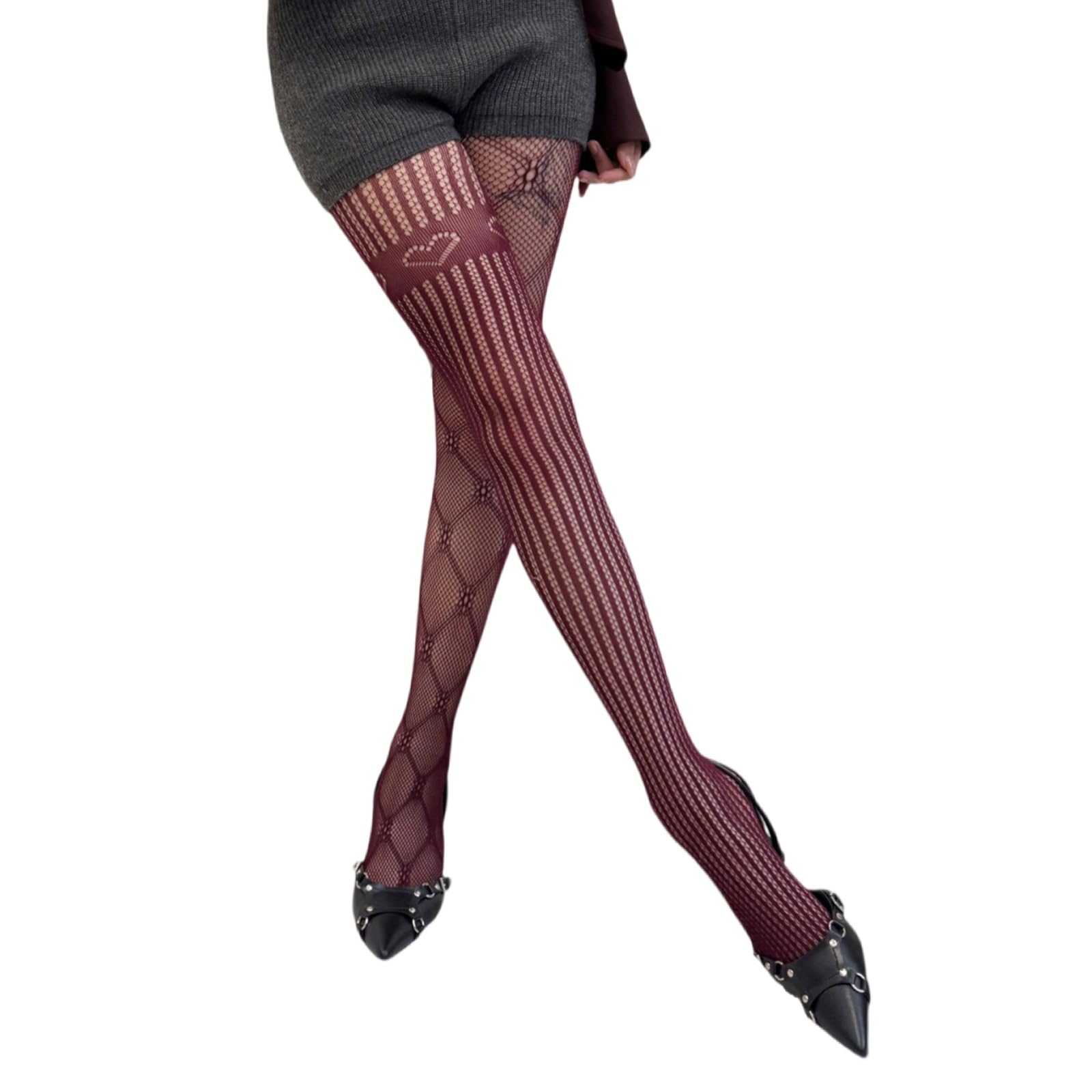 oringnat Women Aesthetic Hollowout Fishnets Mesh Tights Stockings Asymmetrical Argyle Floral Heart Lace Patterned Sheer Pantyhose