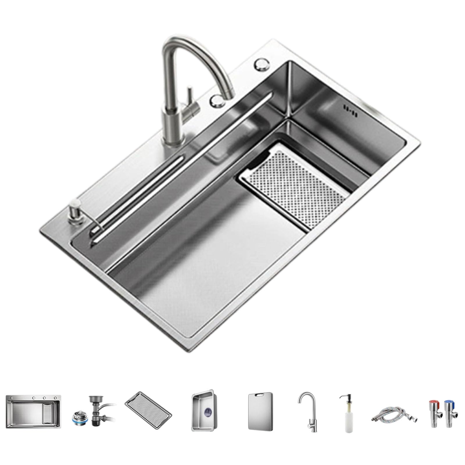 WBJGUOD Stainless Steel Sink Square Large Single Kitchen with Soap Dispenser Quick Drainage Modern Sinks for Undermount or Inset Installation