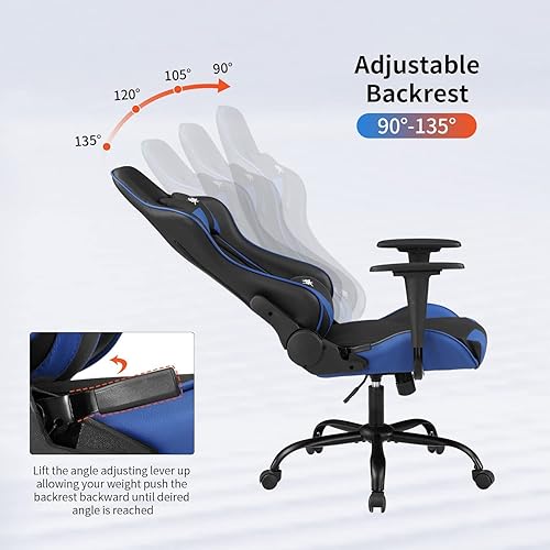 Miniatura 50 de Silla ergonómica para videojuegos, silla de juegos de piel sintética con reposacabezas, silla de carreras para computadora con soporte lumbar, silla