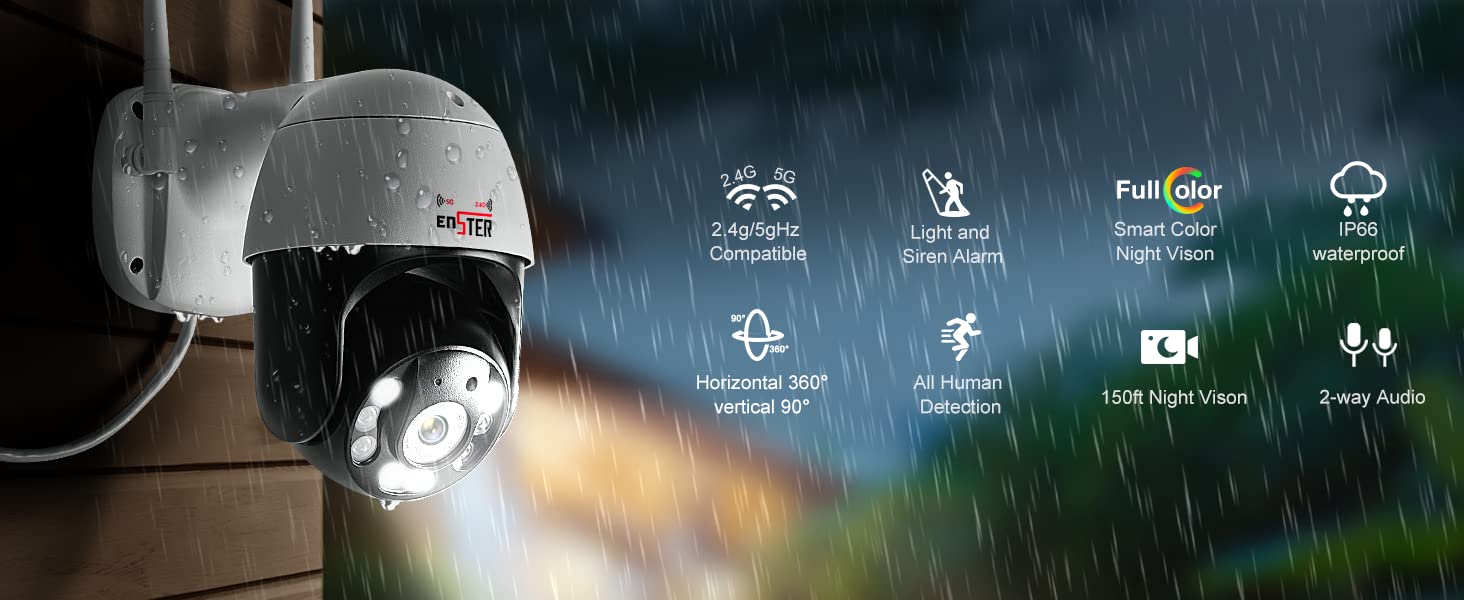 ENSTER 5MP Caméra Surveillance Extérieure 2.4GHz/5GHz WiFi