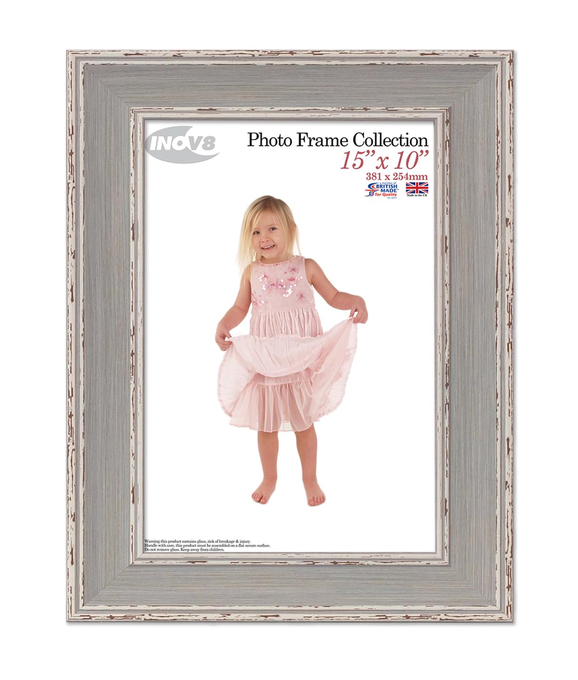 Inov8 Wash Blue British Made Traditional Picture/Photo Frame, 15X10-Inch, Large Washed Blue
