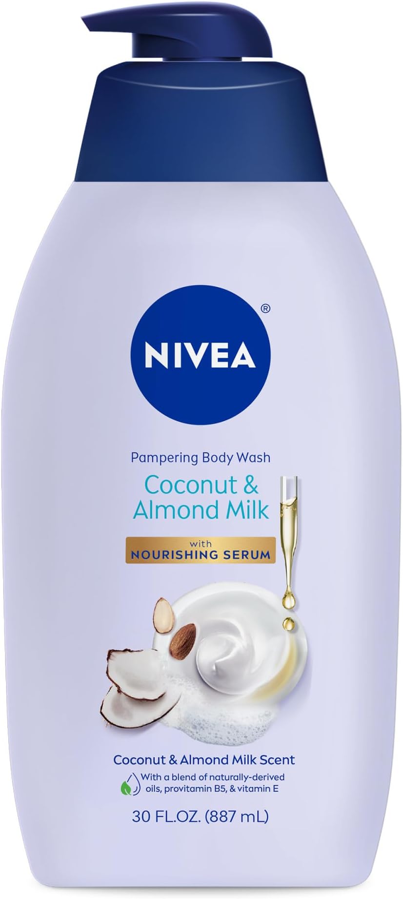 Coconut and Almond Milk Moisturizing Body Wash for Dry Skin, 30 Fl Oz Pump Bottle