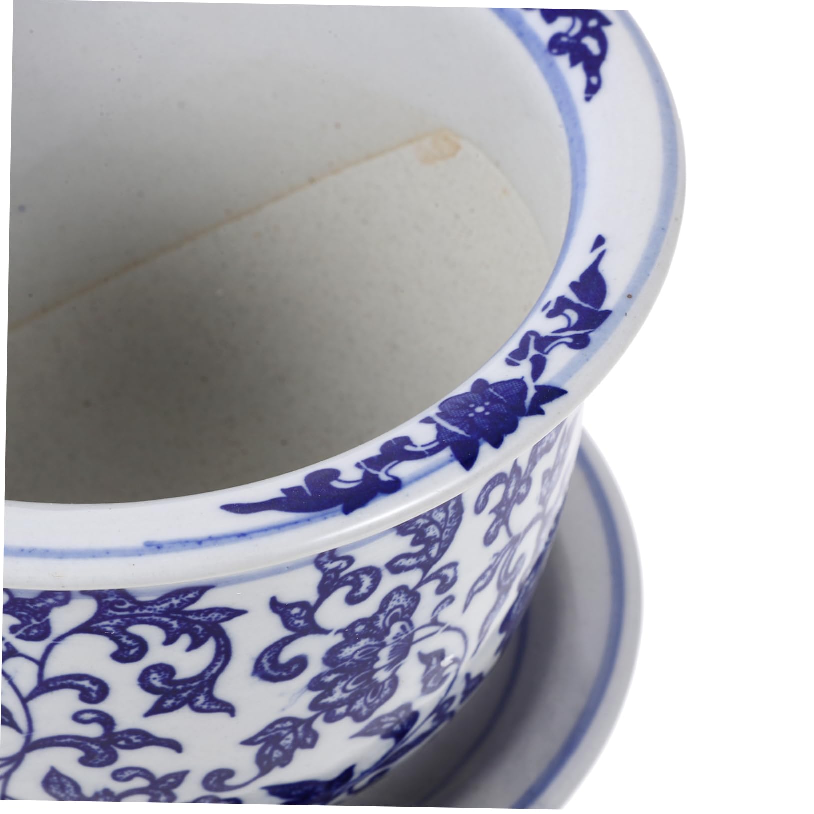 Vaso per Piante in Ceramica con Piattino, Vaso Decorativo Stile Cinese Blu e Bianco, per Balcone e Camera da Letto, Set per Fiori ed Erbe